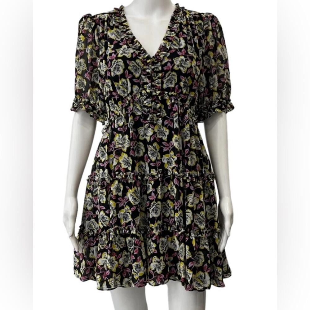 cinq a sept Black Floral Ruffle Tiered Mini Dress